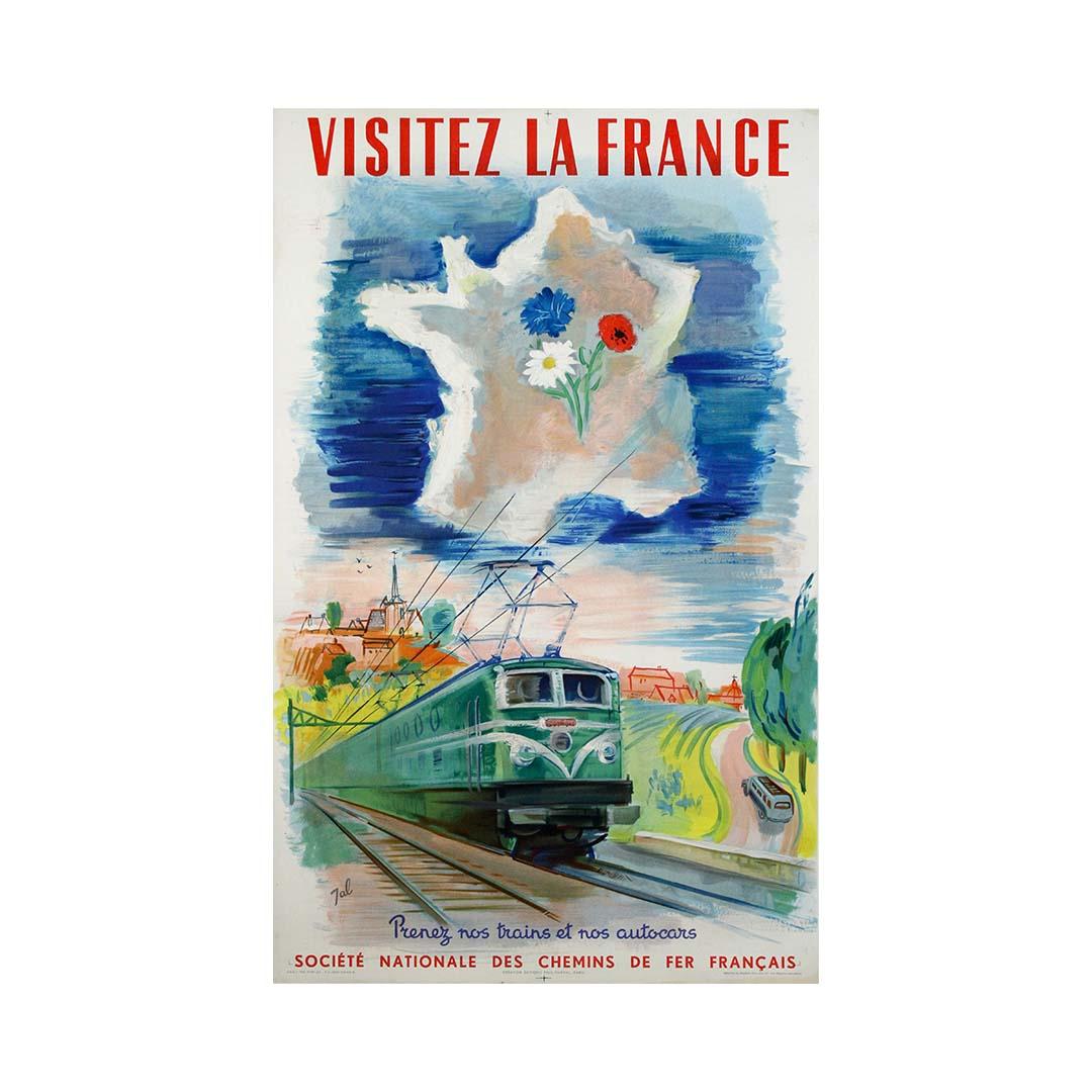 Affiche de voyage originale de 1952 de l'artiste français JAL - SNCF - Visitez la France en vente 2