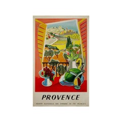 Cartel de viaje francés original de la SNCF de 1959 sobre la Provenza, obra de Jal