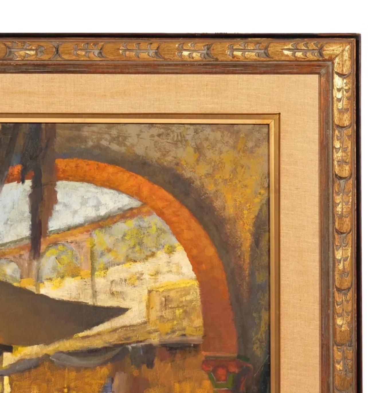 Large Orientalist Arab Oil Painting Merchants at the Bazaar Souq Jalal Gharbi For Sale 9