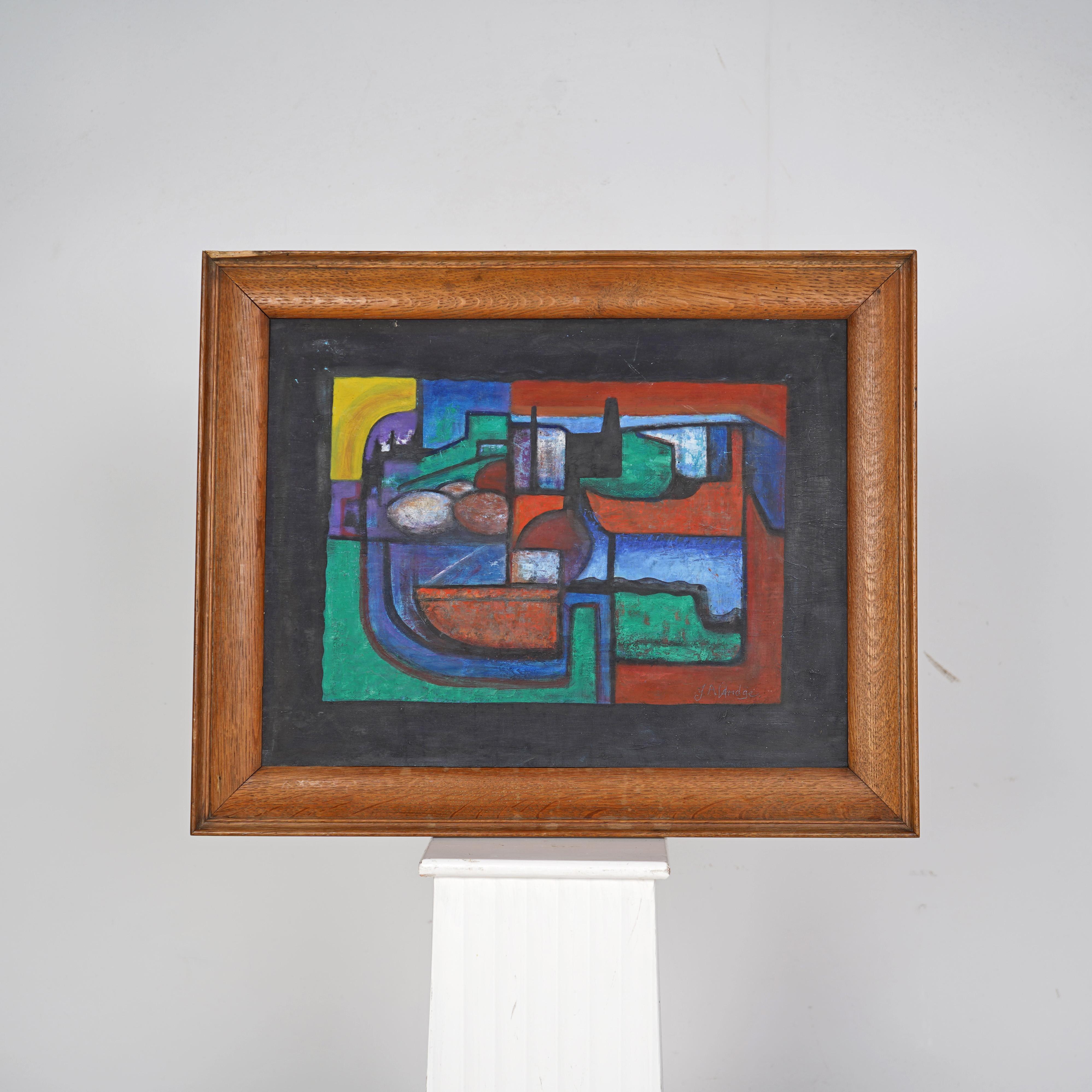 Post-Modern J.Alderidge Oil On Board Painting - Cubist Modernist Abstract  For Sale