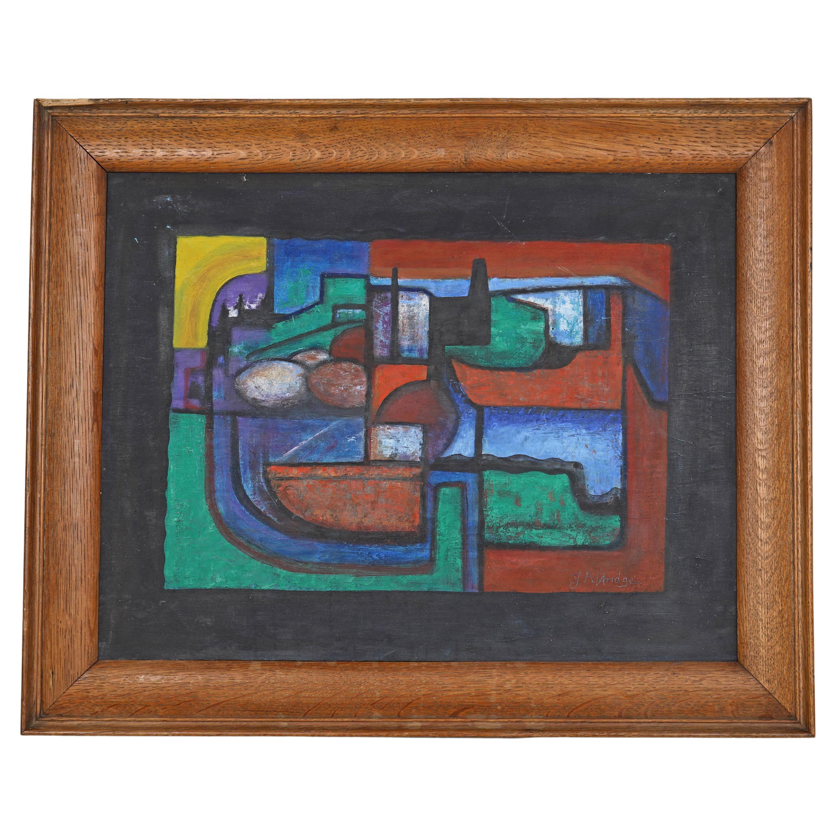 J.Alderidge Oil On Board Painting - Cubist Modernist Abstract  For Sale