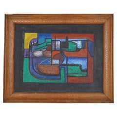 Peinture à l'huile sur panneau, abstrait cubiste moderniste, J.Alderidge 