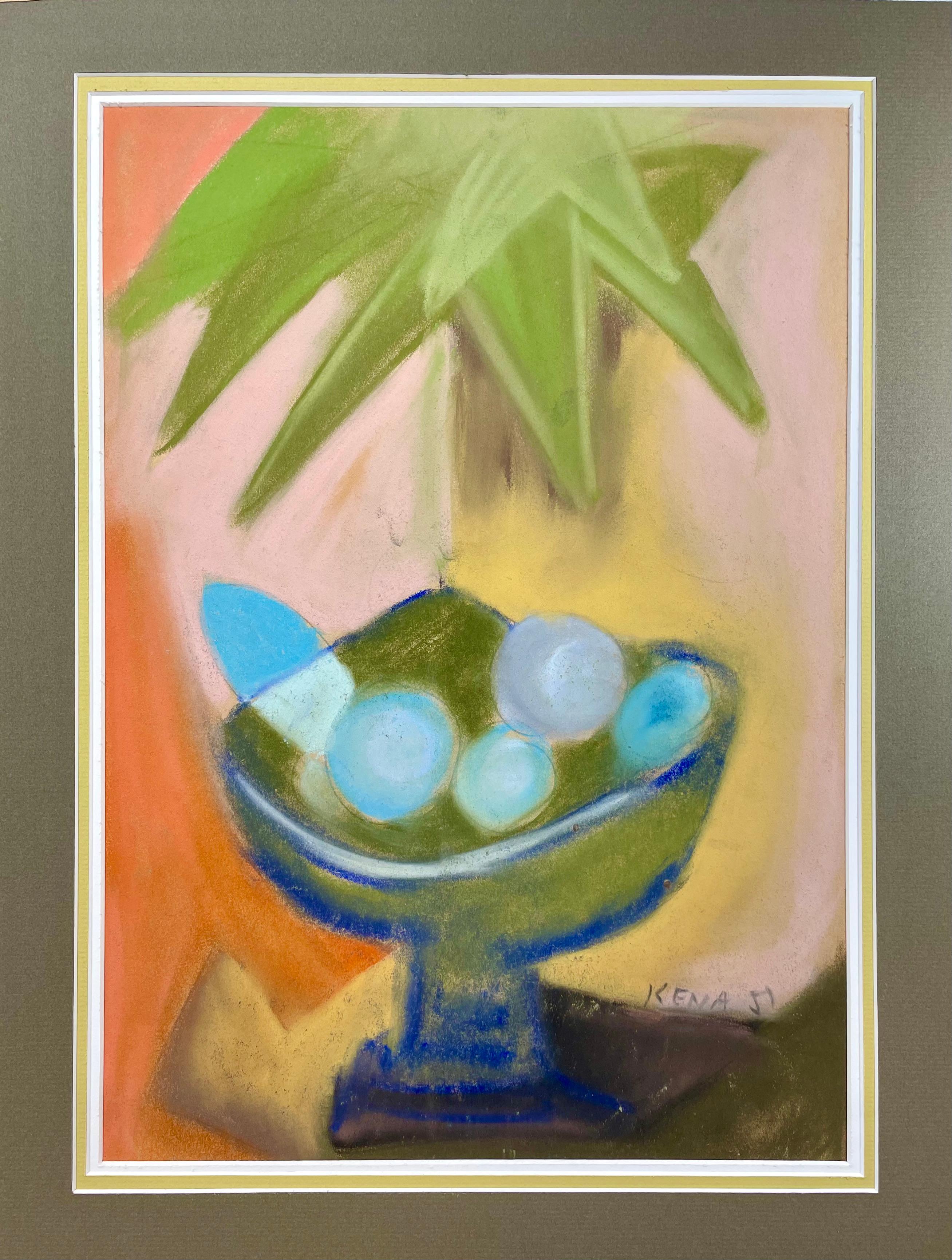 Früchte in Schale, „Stillleben“ – Painting von Jaled Muyaes (Kena)