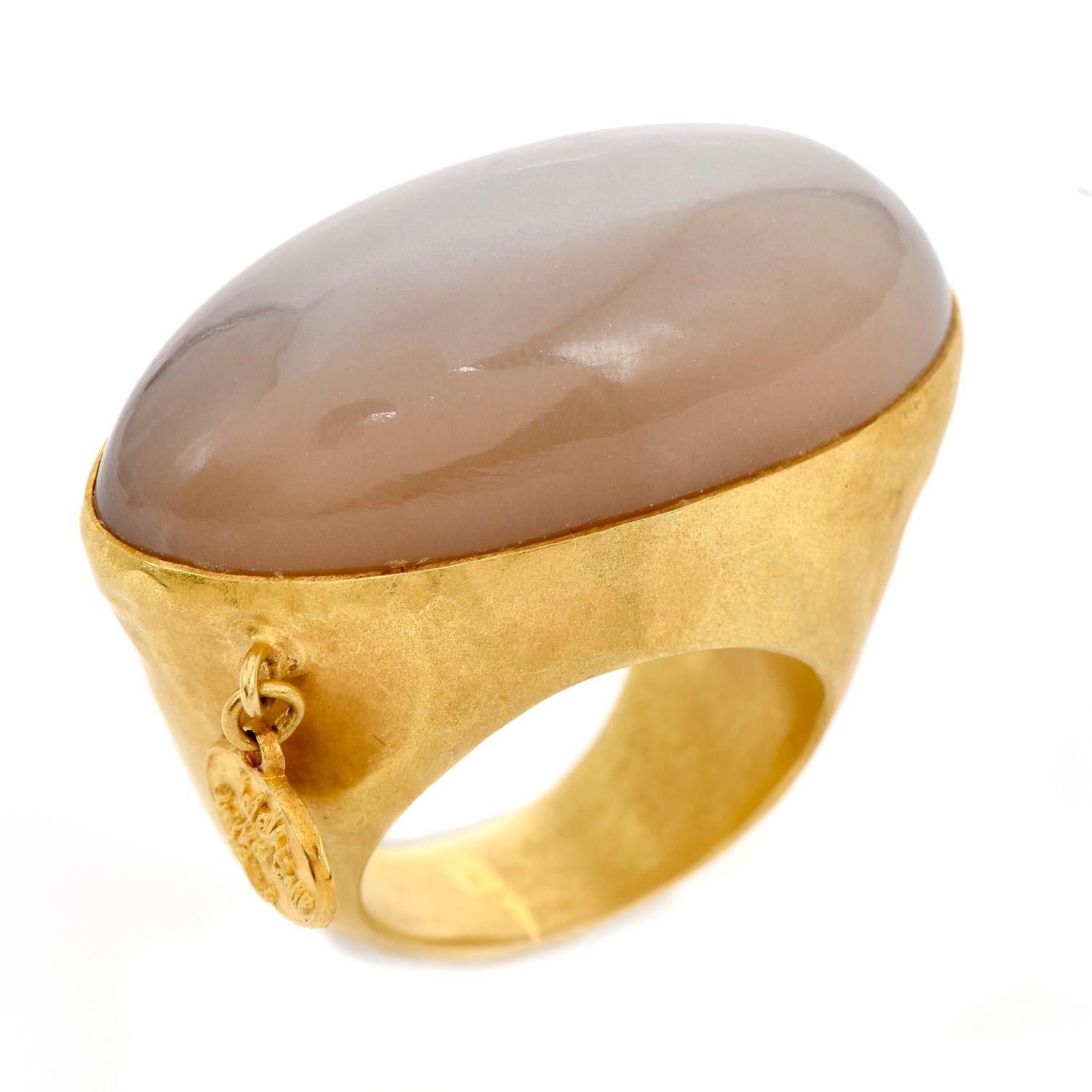 Modern Jaleh Farhadpour Designer Cat's Eye 18K Gold Oval Cocktail Ring