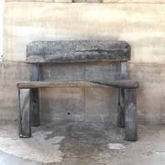 Jalisco Hacienda Grand Rustic Bench in Solid Slab Mesquite 1920s Old Mexico