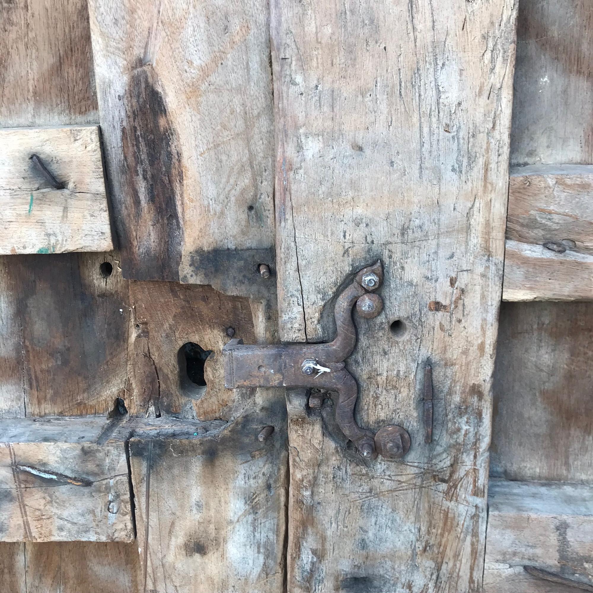 Jalisco Hacienda Handcrafted Old Rustic Door in Solid Mesquite Wood Mexico 1920s 4