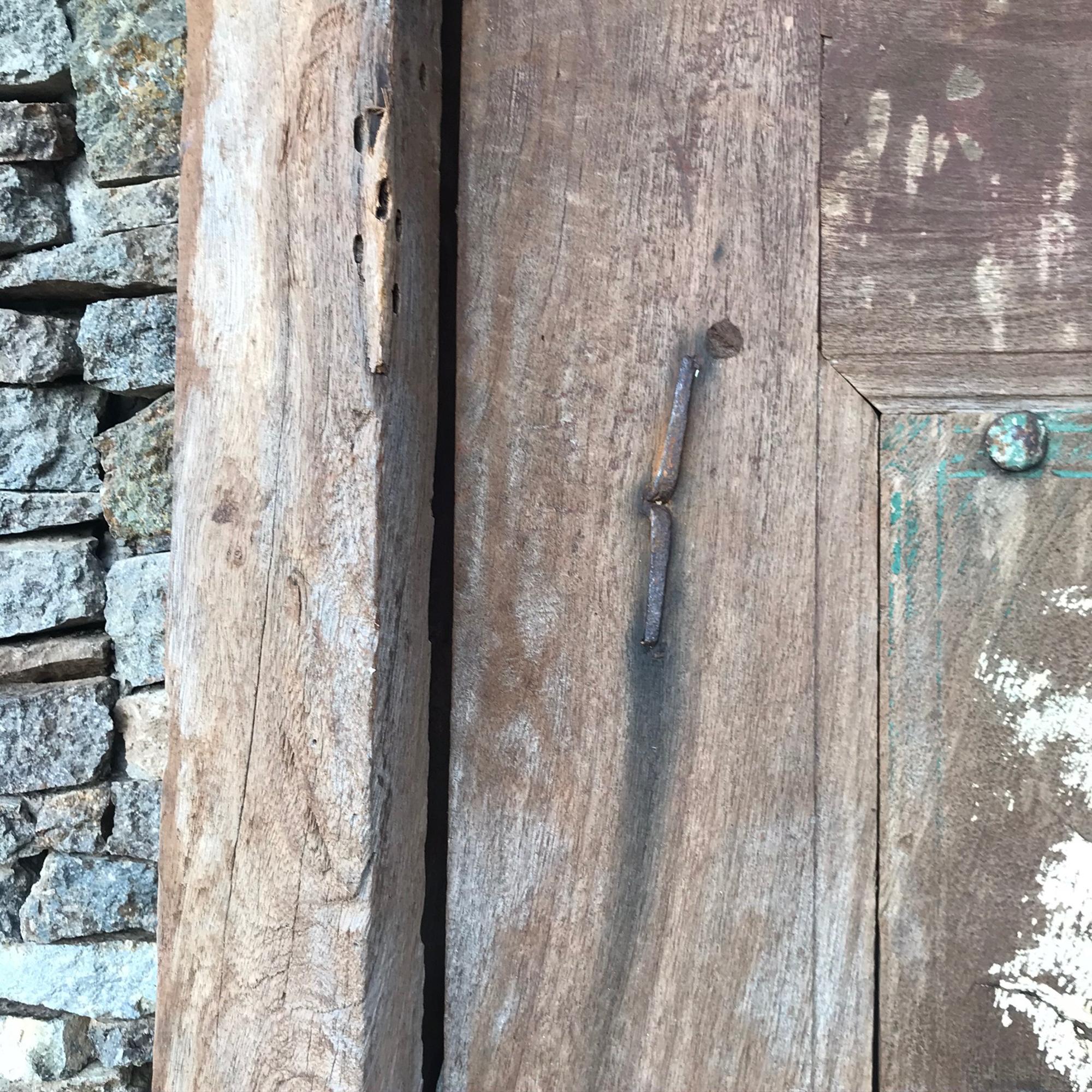 Mexican Jalisco Hacienda Handcrafted Old Rustic Door in Solid Mesquite Wood Mexico 1920s
