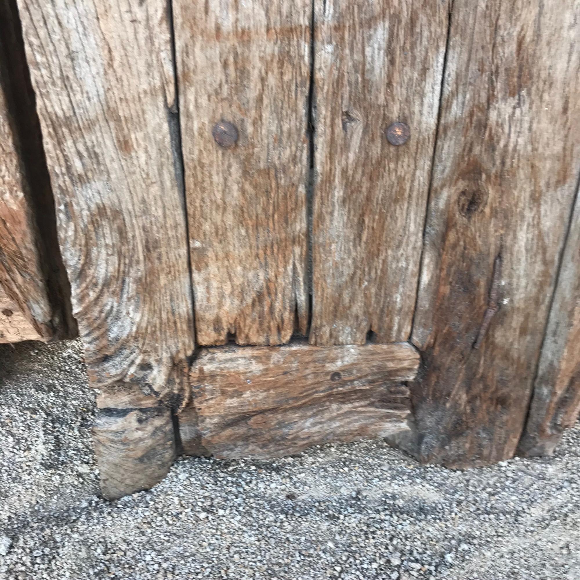 Jalisco Hacienda Handcrafted Old Rustic Door in Solid Mesquite Wood Mexico 1920s 1