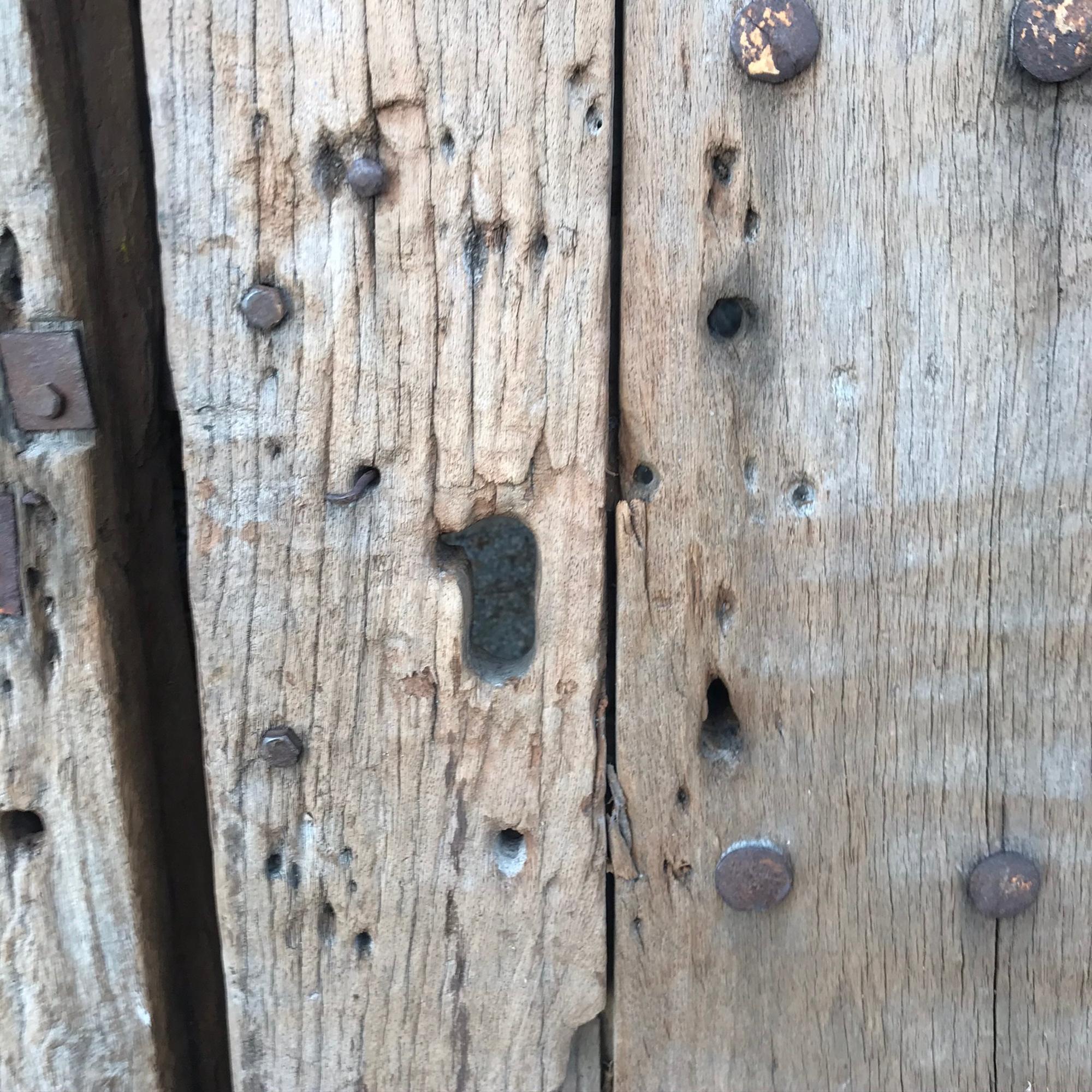 Jalisco Hacienda Handcrafted Old Rustic Door in Solid Mesquite Wood Mexico 1920s In Distressed Condition In Chula Vista, CA