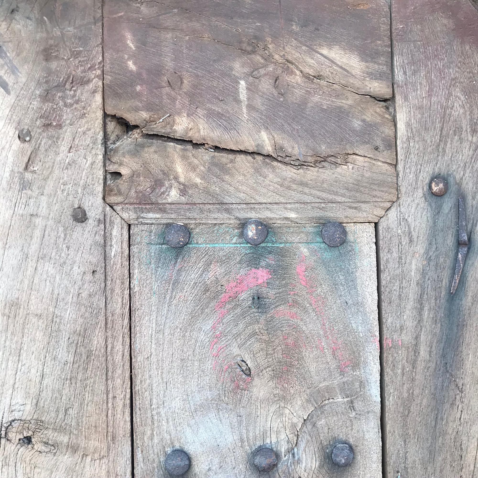 Jalisco Hacienda Handcrafted Old Rustic Door in Solid Mesquite Wood Mexico 1920s 3