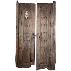 Antique Jalisco Hacienda Handcrafted Old Rustic Door in Solid Mesquite Wood Mexico 1920s