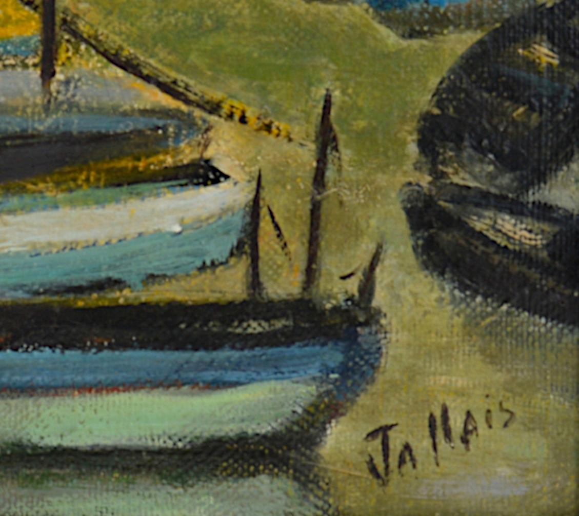 Oil on Canvas by Jallais, Boats in Port, 1960s For Sale 7