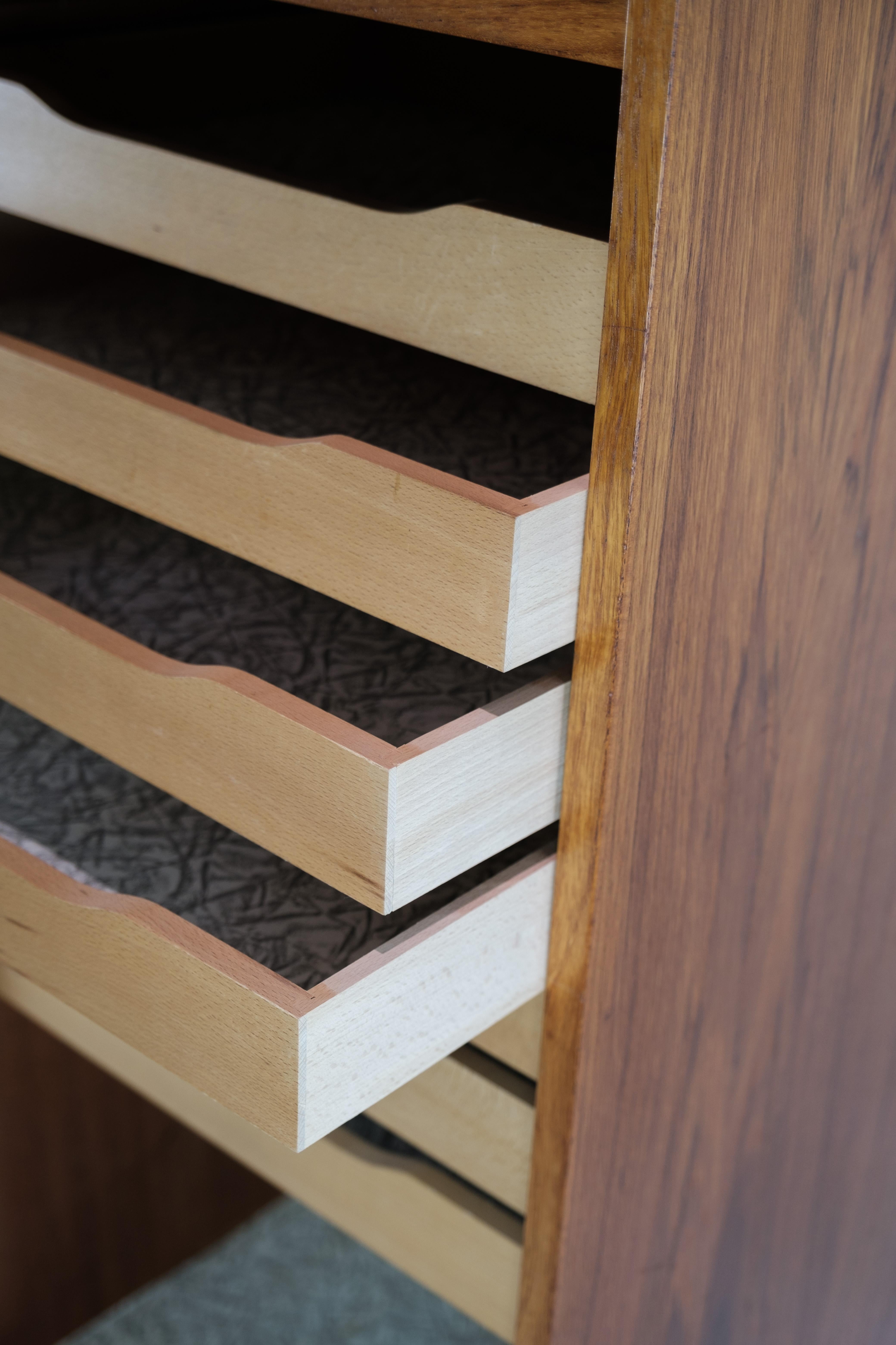 Jalousie Cabinet with Pull-Out Drawers in Teak Wood from the 1960s 3