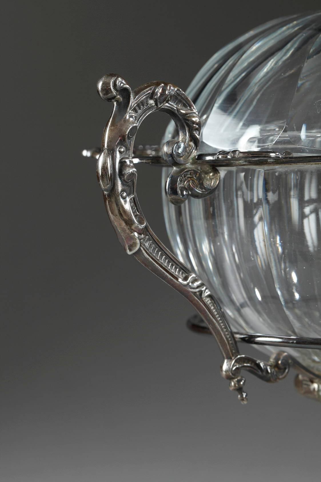 Napoleon III Jam Pot in Crystal and Silver, Signed Martial Fray