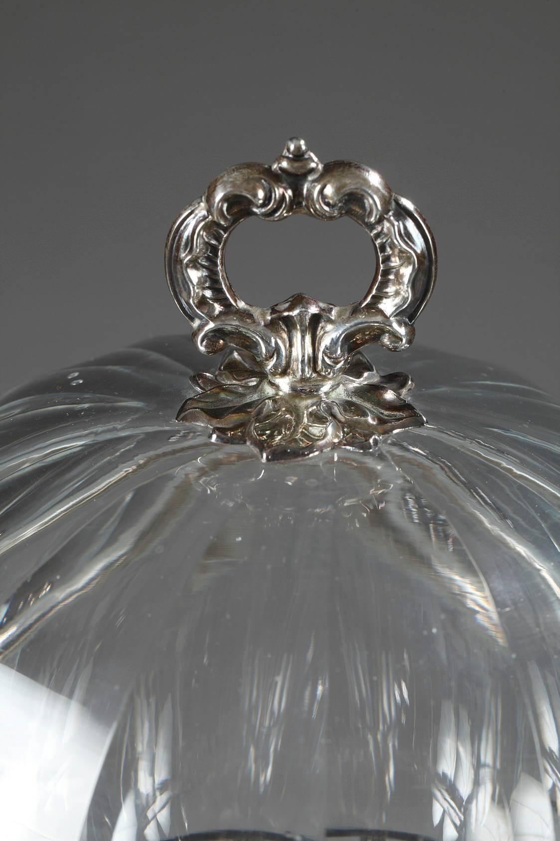 French Jam Pot in Crystal and Silver, Signed Martial Fray