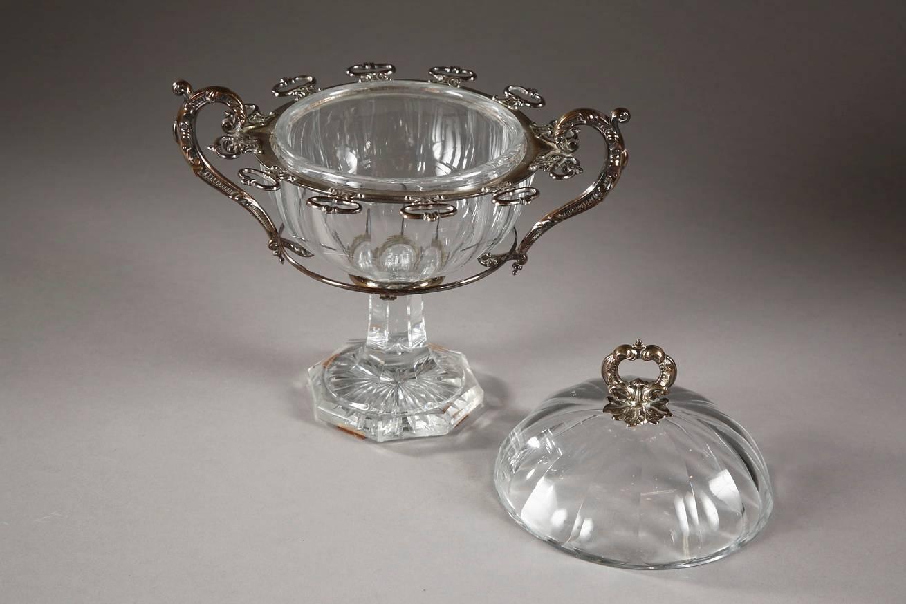 19th Century Jam Pot in Crystal and Silver, Signed Martial Fray