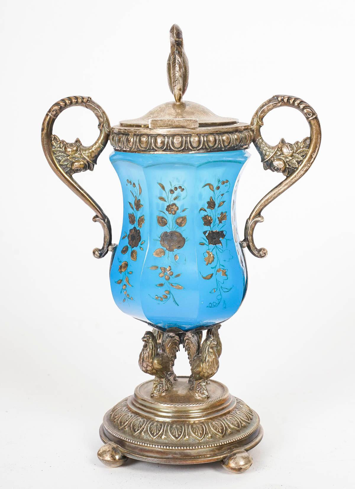 Jam-Set aus blau emailliertem Opal und versilbertem Metall, 19. Jahrhundert. im Angebot 4