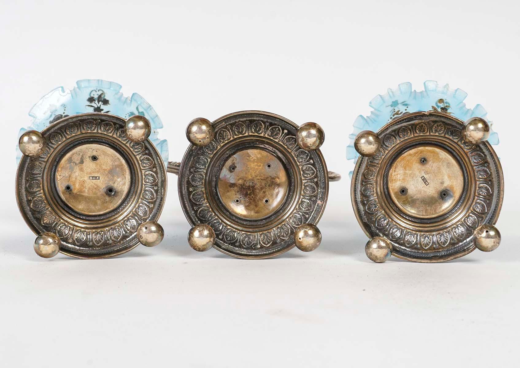 Jam Set in Blue Enamelled Opaline and Silver Plated Metal, 19th Century. For Sale 5