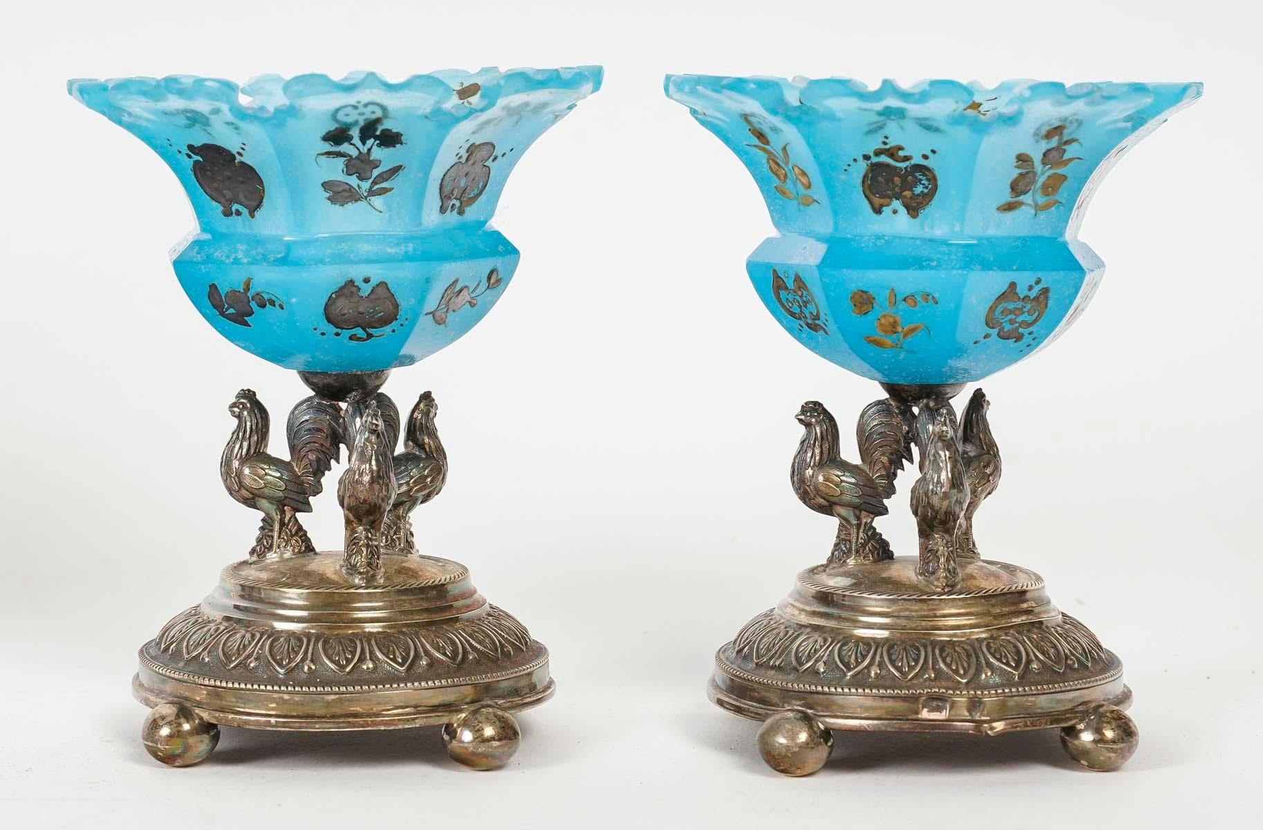 Jam set in blue enamelled opaline and silver plated metal, 19th century.

Jam set, 19th century, Napoleon III period, in blue enamelled opaline and silver-plated metal.
Cup: h: 10cm, d: 8cm
Spoon holder: h: 16cm, w: 10cm, d: 6.5cm