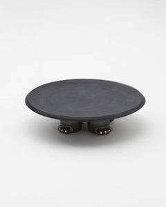 JAMA Decorative Ceramic Platter in Black Glaze with Gold Luster Details