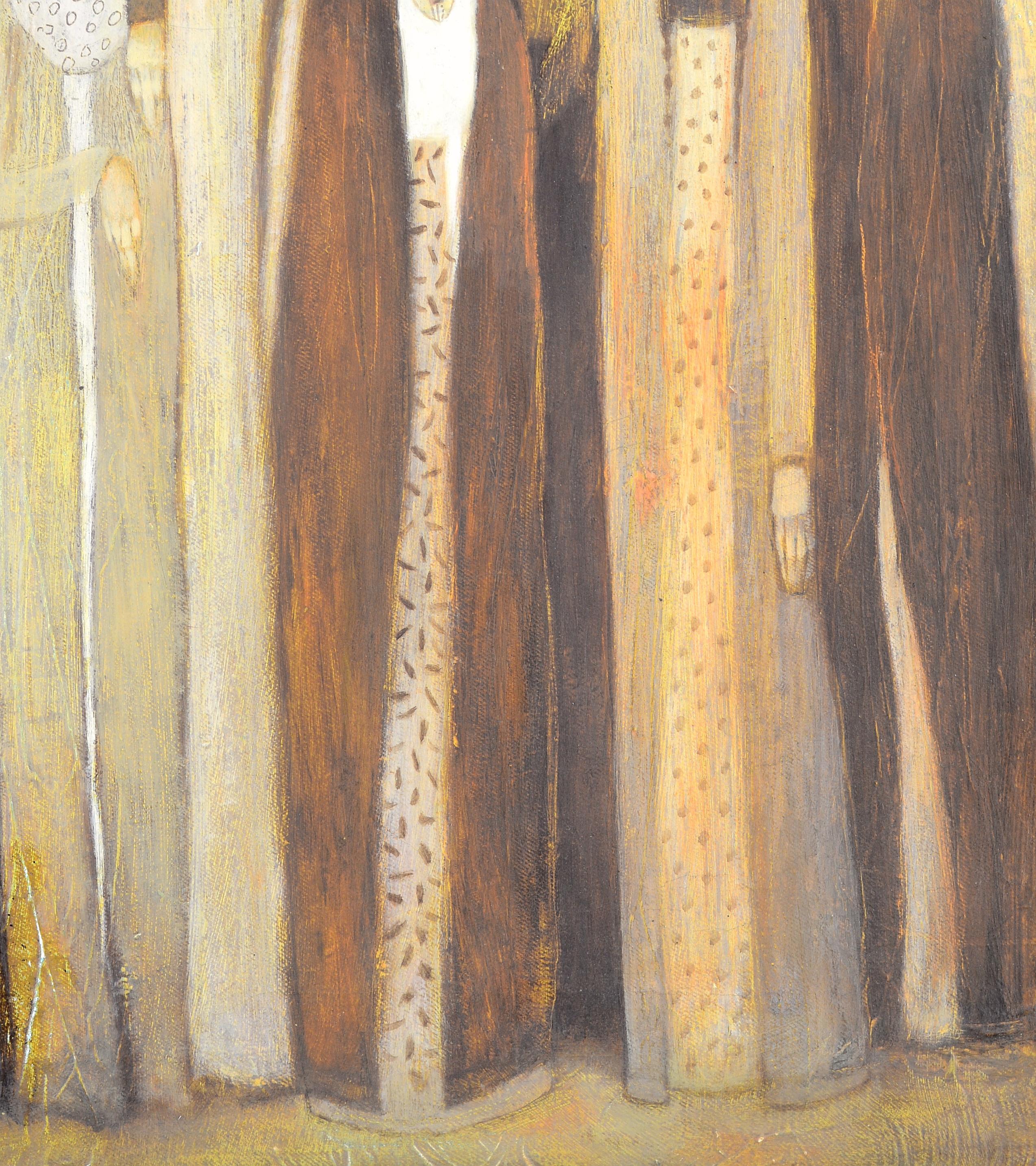Les villageois - Abstrait Figuratif Syrien Huile sur Toile Peinture Portraits en vente 1