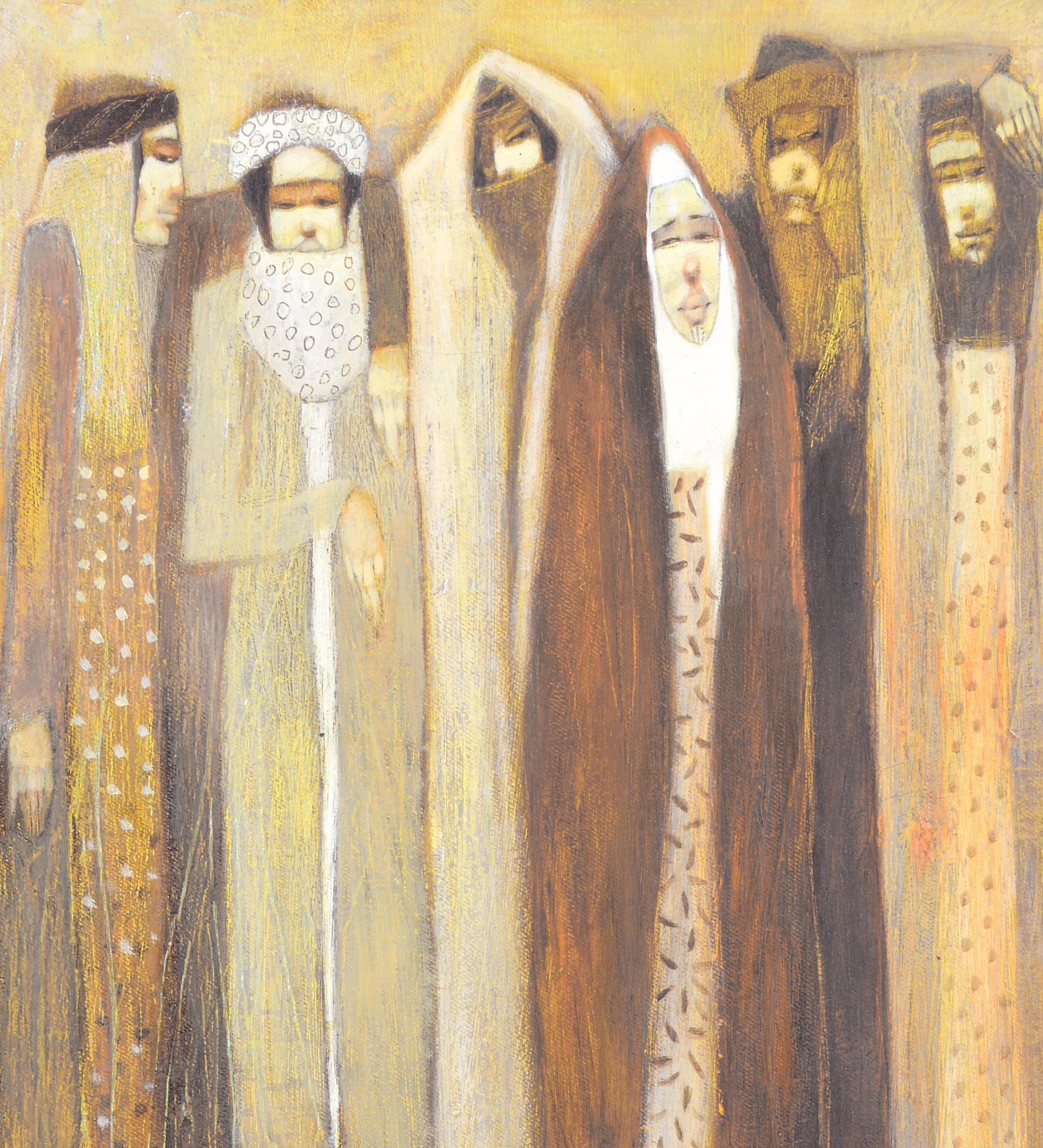 Les villageois - Abstrait Figuratif Syrien Huile sur Toile Peinture Portraits en vente 2