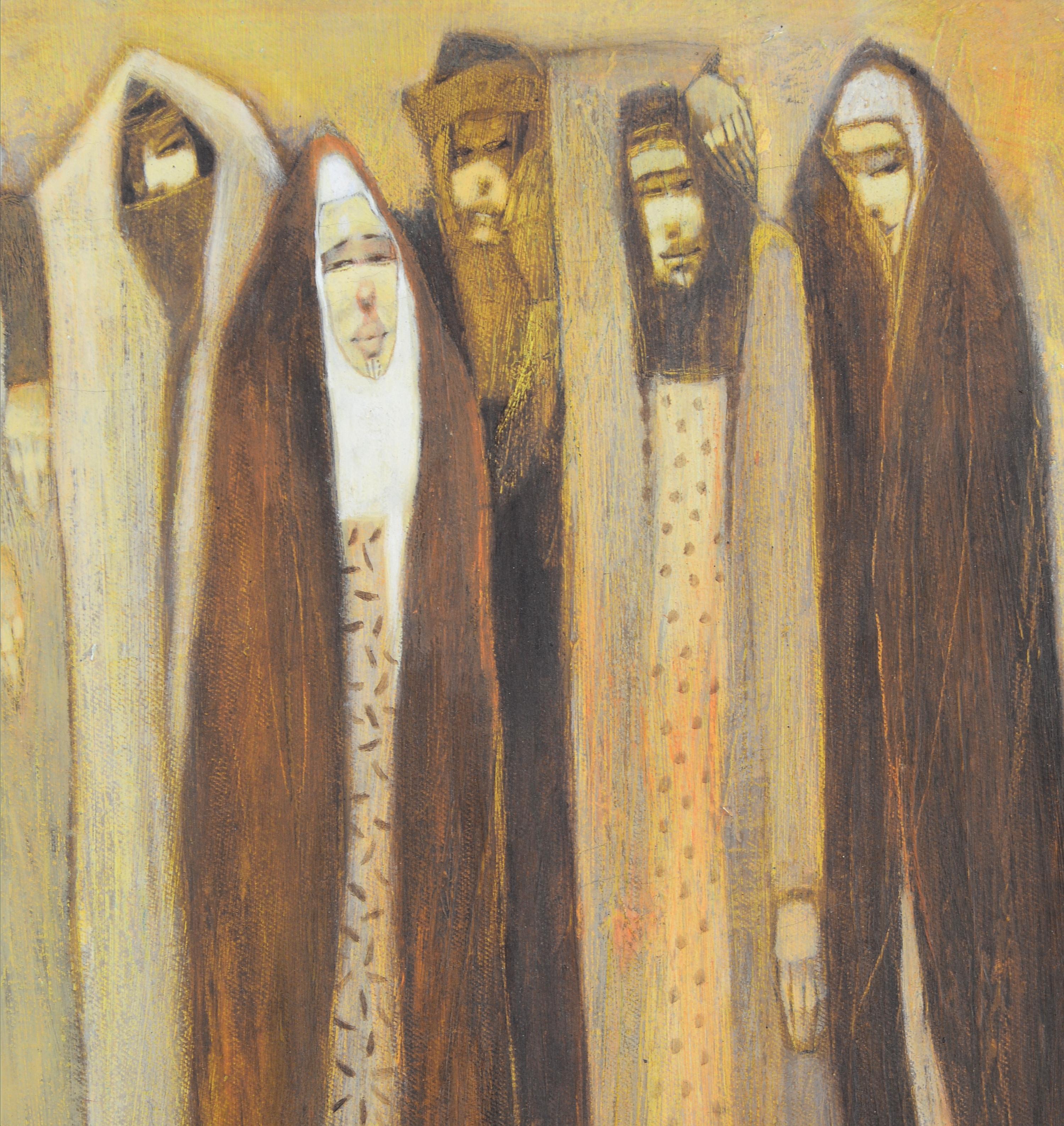 Les villageois - Abstrait Figuratif Syrien Huile sur Toile Peinture Portraits en vente 3