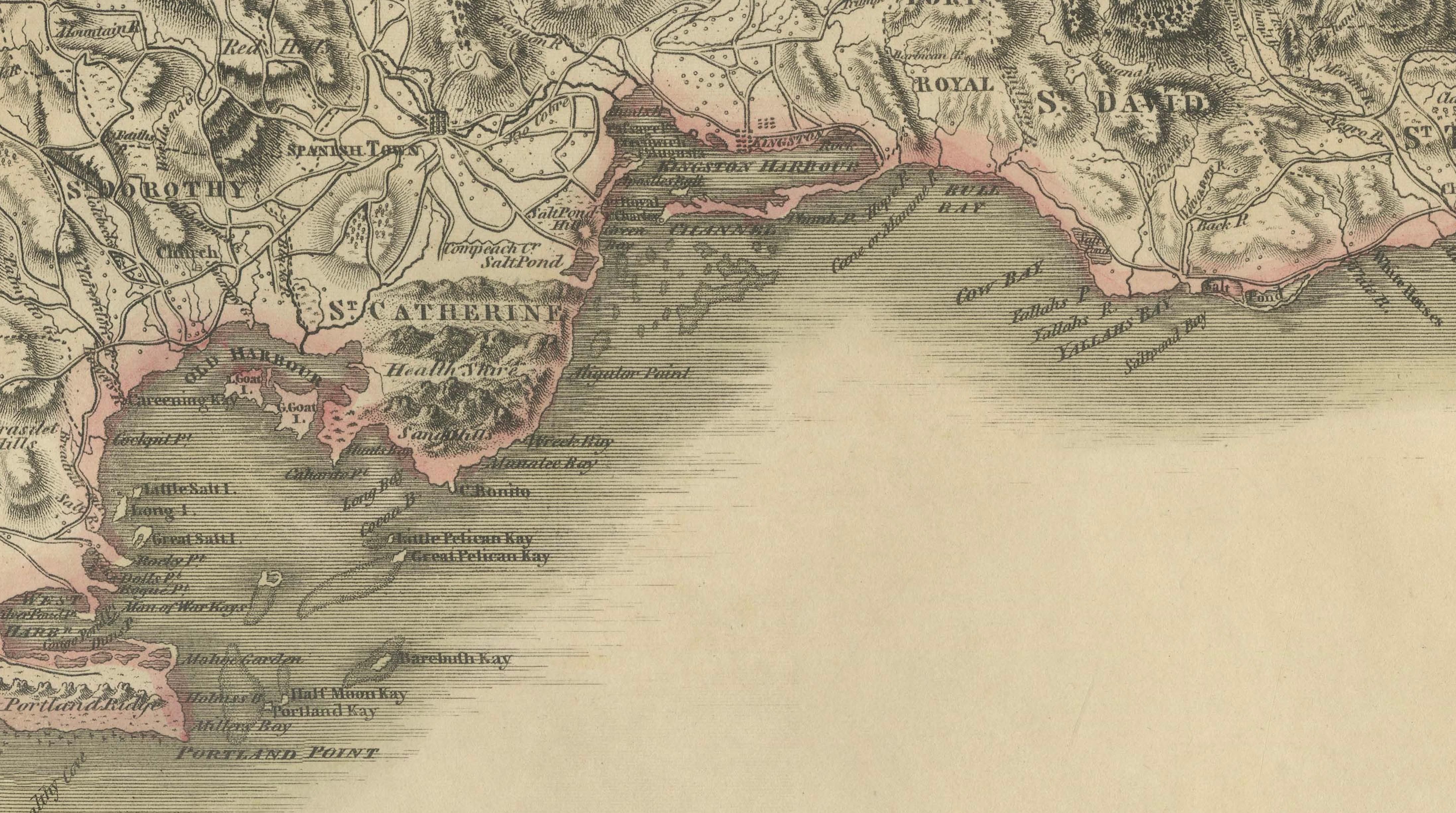 Jamaica Map by John Thomson, Kingston & Port Royal Harbors, c.1817