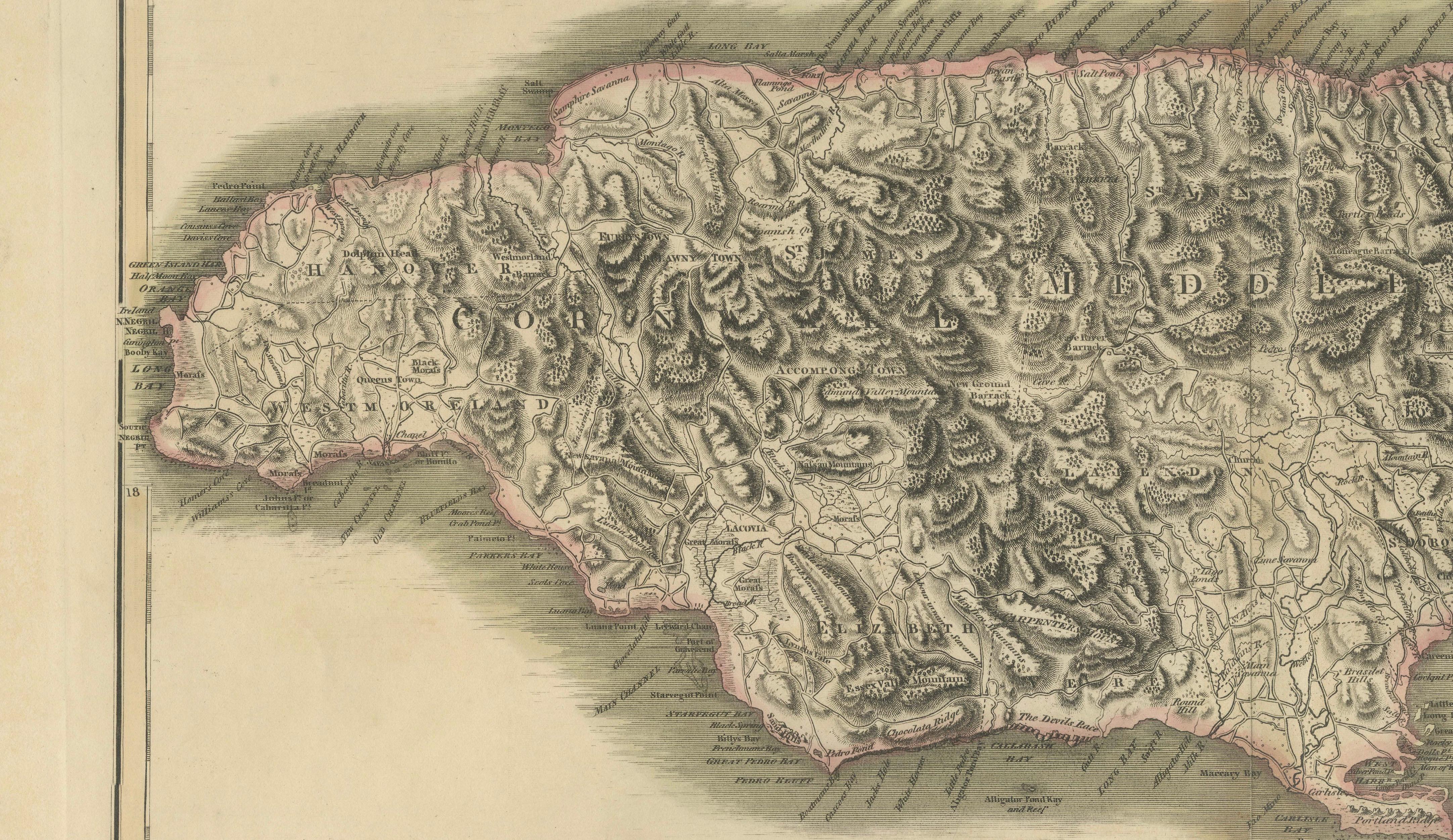 Jamaica Map by John Thomson, Kingston & Port Royal Harbors, c.1817