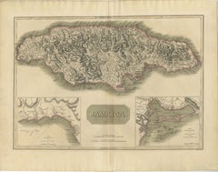 Jamaica Map by John Thomson, Kingston & Port Royal Harbors, c.1817