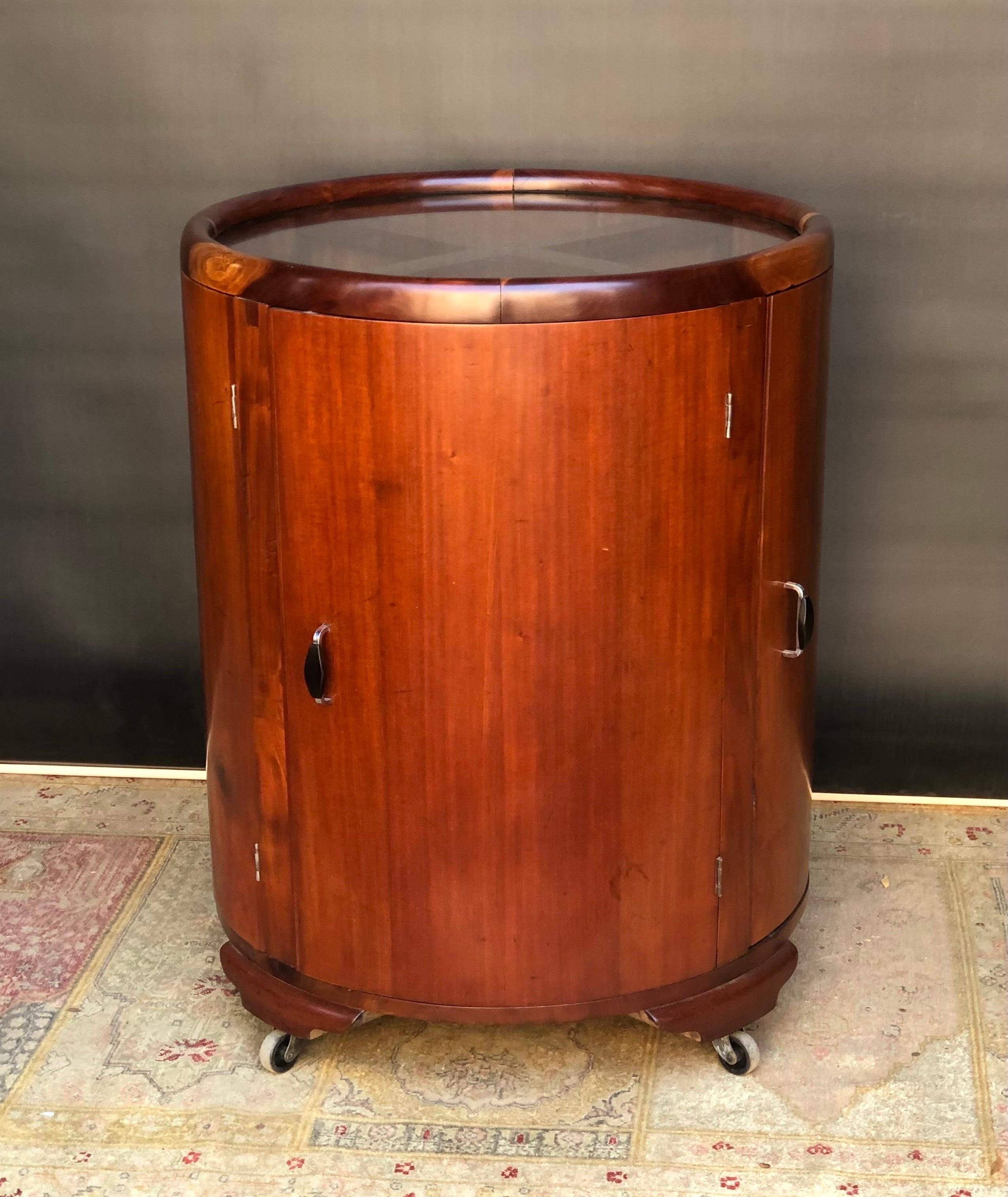 Hand-Carved Jamaican Art Deco Round Bar/Cocktail Cabinet By Burnett Webster(circa.1934-1939) For Sale