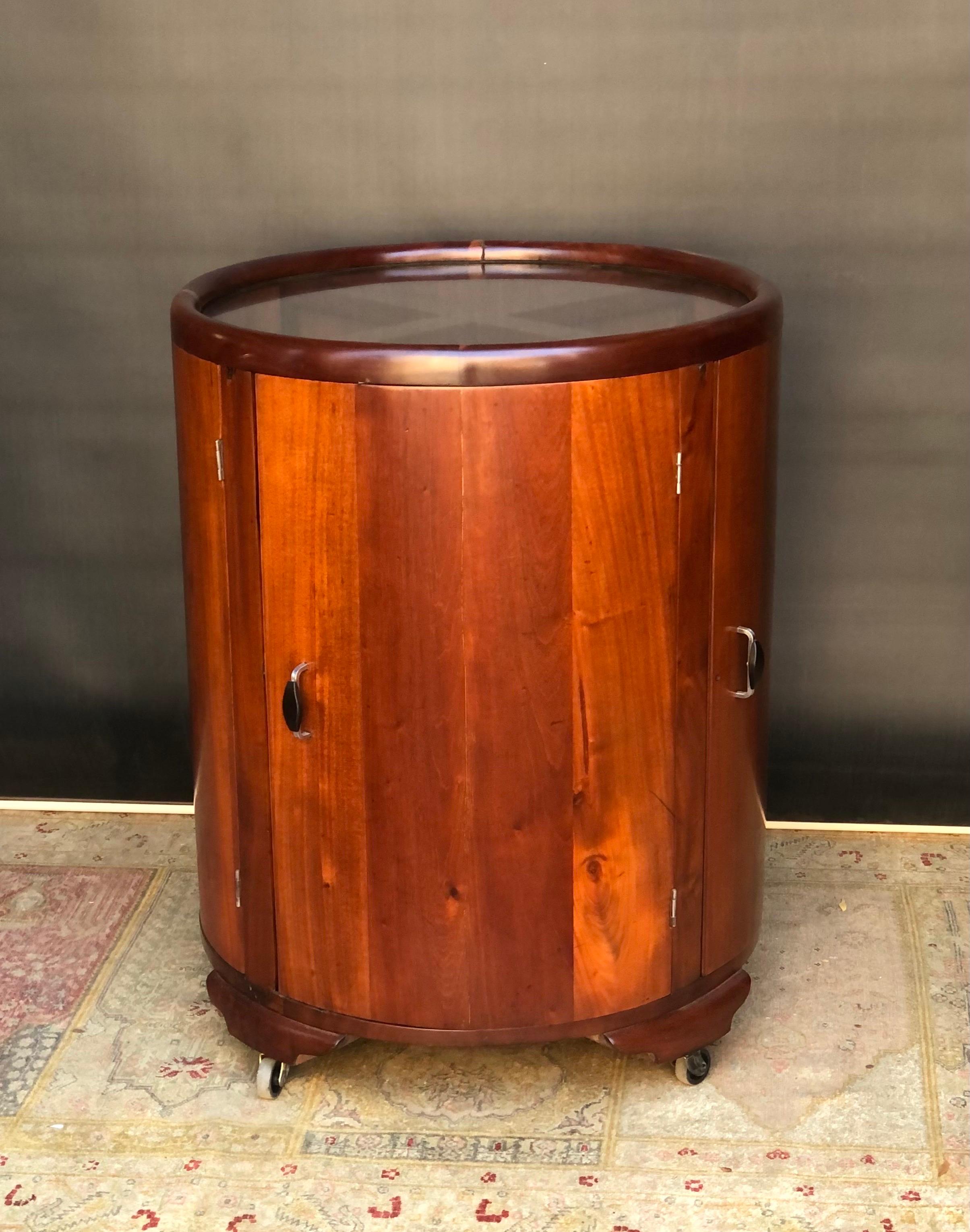 Jamaican Art Deco Round Bar/Cocktail Cabinet By Burnett Webster(circa.1934-1939) In Good Condition For Sale In Charleston, SC