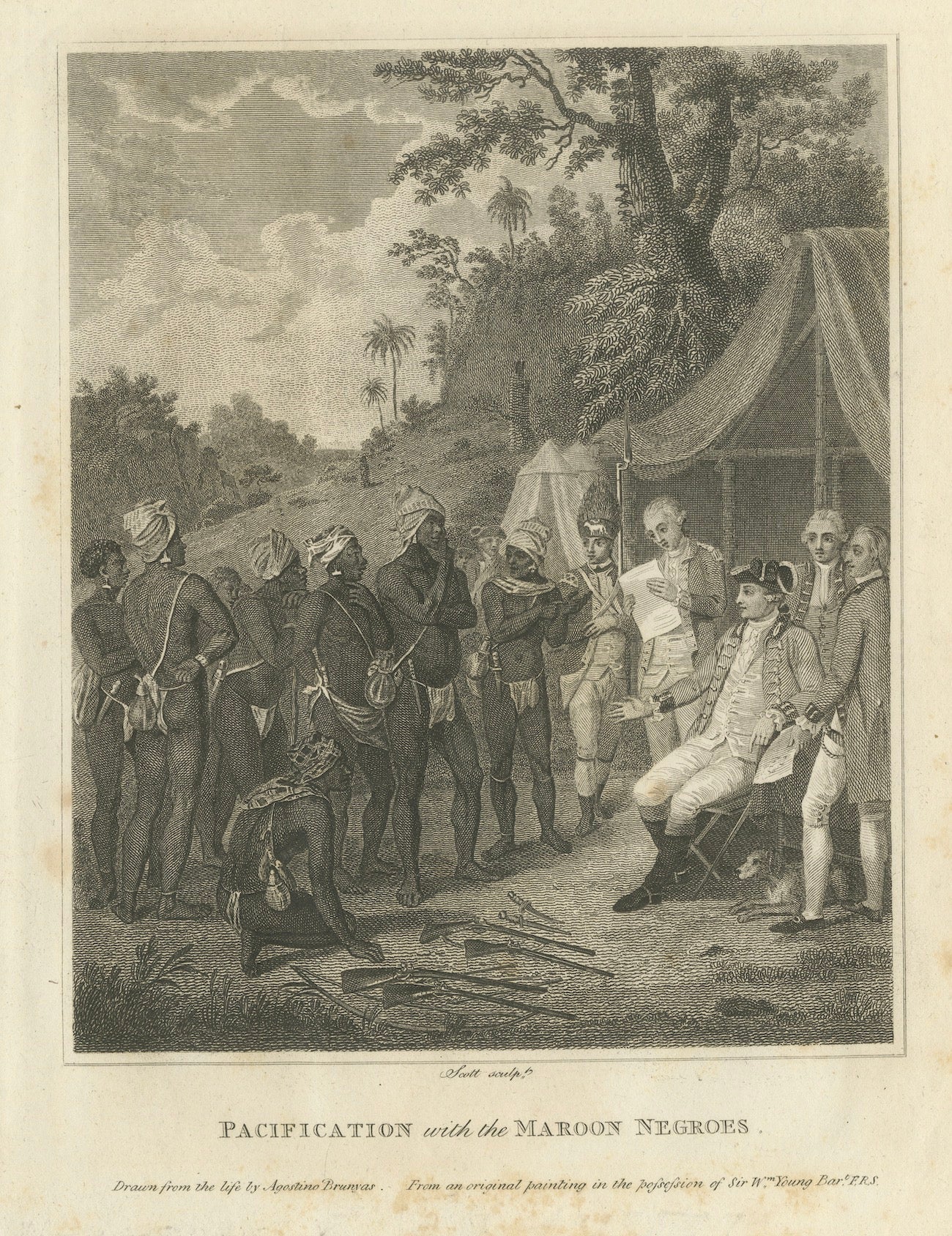 Jamaican Maroons, Antique Caribbean Engraving after Brunias, 1818
