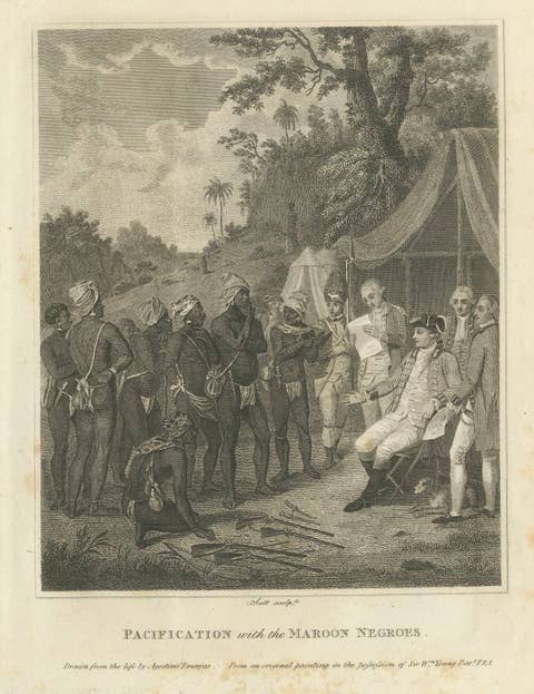 Jamaican Maroons, Antique Caribbean Engraving after Brunias, 1818