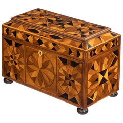 Antique Jamaican Marquetry Tea Caddy in Caribbean Woods by Ralph Turnbull