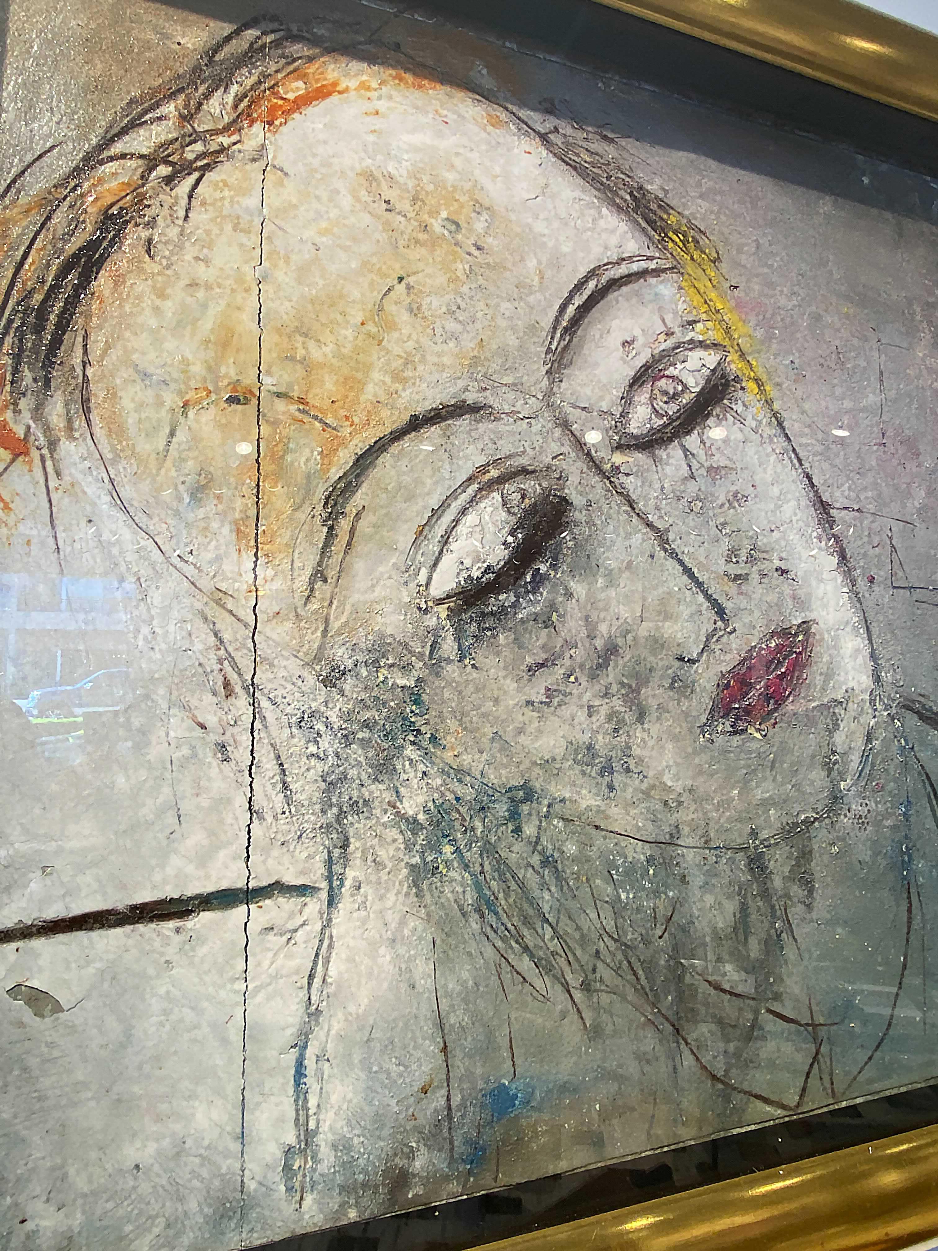 Unknown Jamali Painting in a Square Frame with Gold Borders, circa 1980s