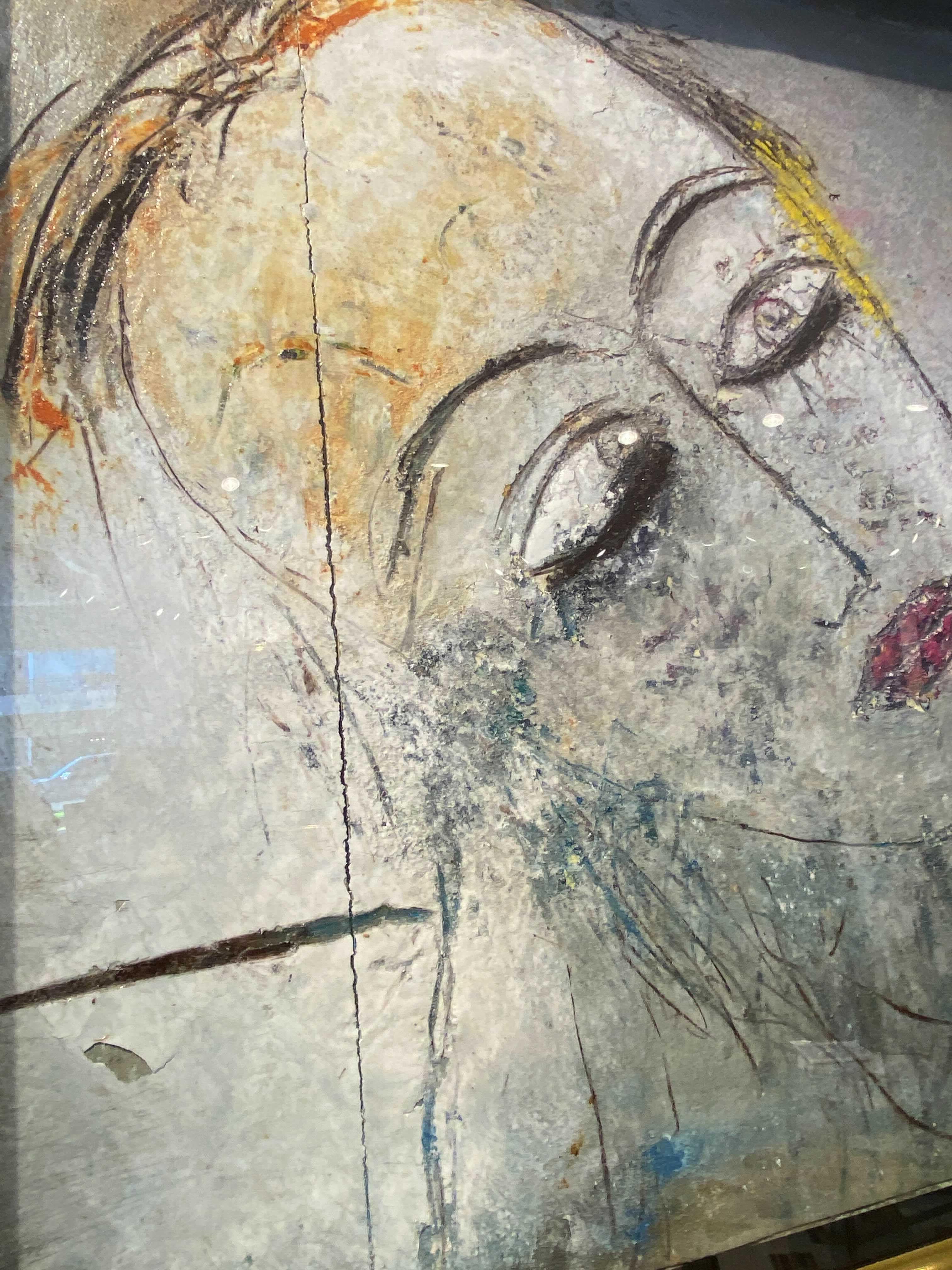 Jamali Painting in a Square Frame with Gold Borders, circa 1980s In Good Condition In Dallas, TX