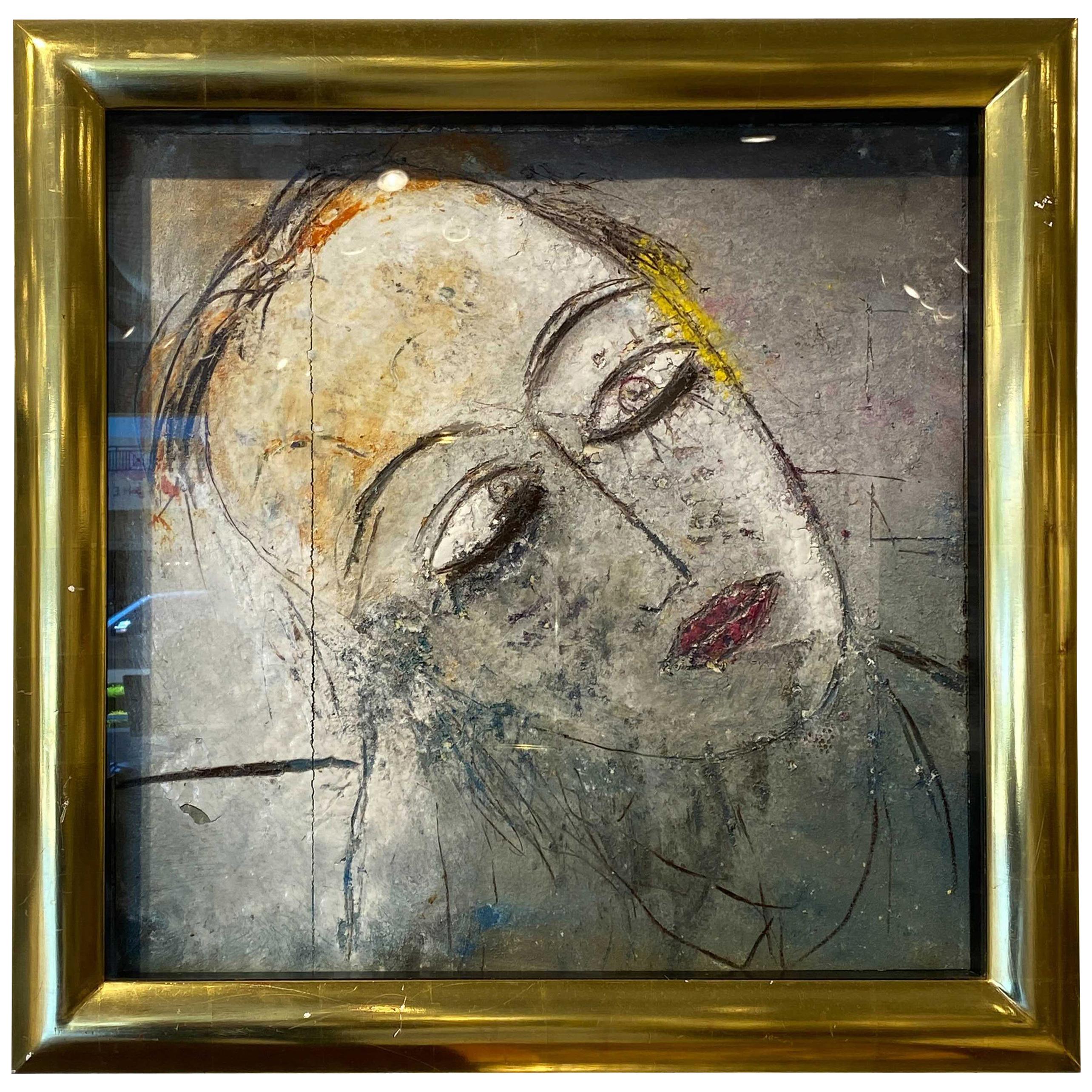 Jamali Painting in a Square Frame with Gold Borders, circa 1980s