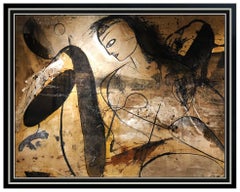 Jamali Large Original Painting Pigmentation On Cork Signed Female Portrait Art
