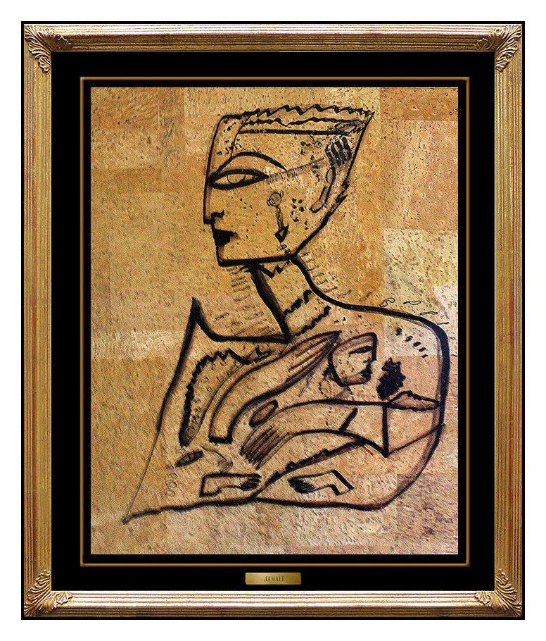 Jamali Abstract Painting - JAMALI Original Pigmentation on Cork Painting Modern Cubism Profile Signed Art