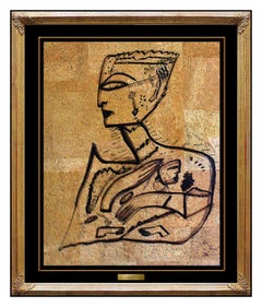 JAMALI Original Pigmentation on Cork Painting Modern Cubism Profile Signed Art