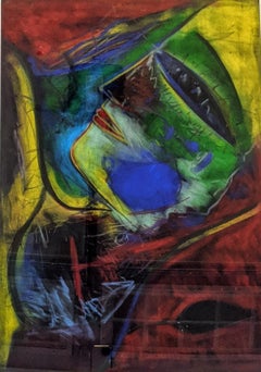 Painting, Blue, Yellow, Green, Red, Face by artist Jamali