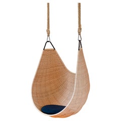 Jamapa Hanging Chair · Indoors Natural · Baja Dark Blue Cushion· By Balsa