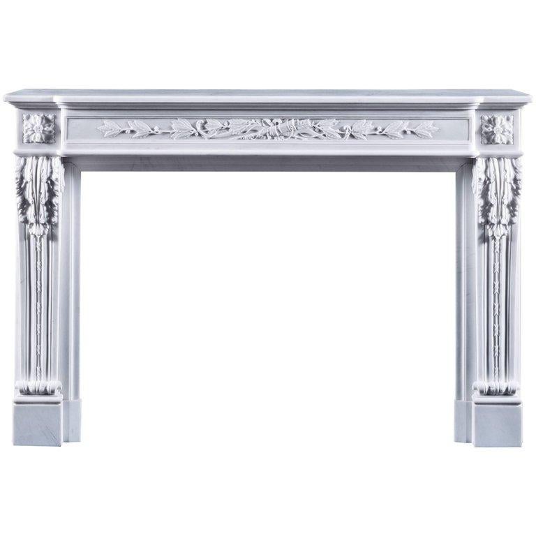 British Jamb Louis XVI Style Lyon Fireplace in White Marble For Sale