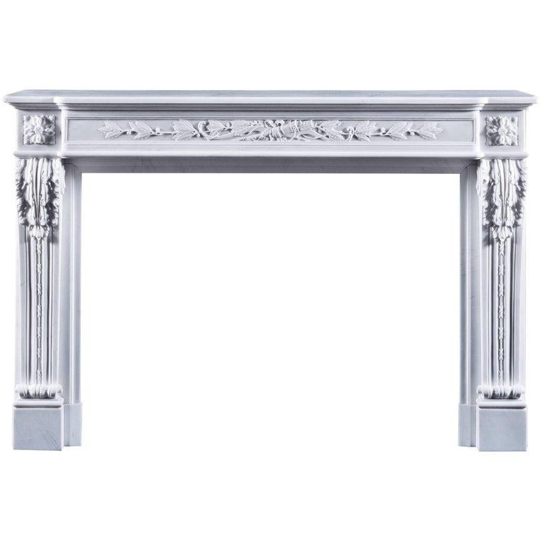 Jamb Louis XVI Style Lyon Fireplace in White Marble For Sale