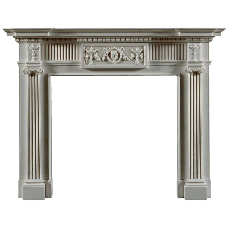 The Jamb Seymour Neoclassical Fireplace in White Statuary Marble For Sale