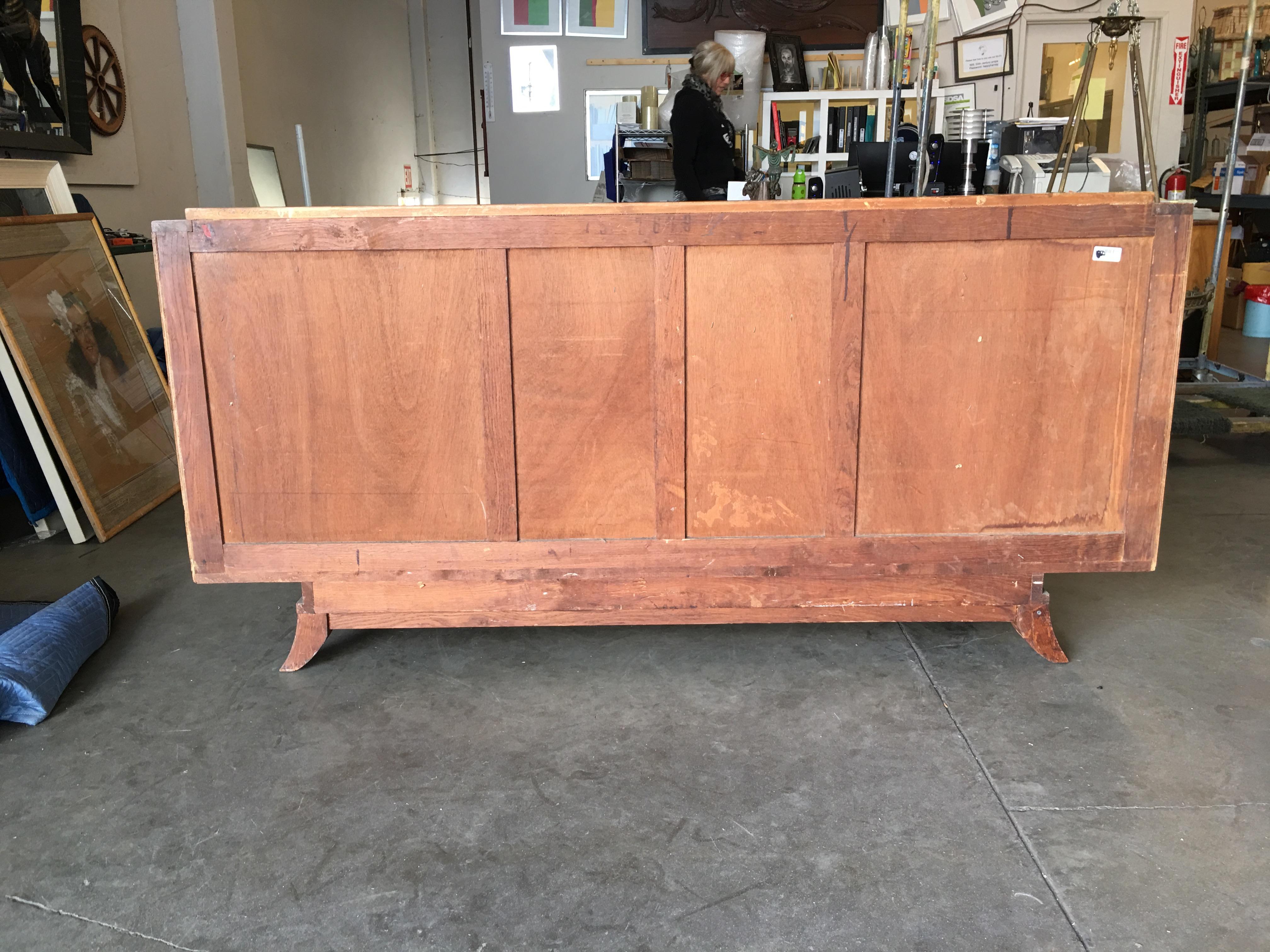 American James Mont Style Sideboard with Carved Art Sculpture For Sale