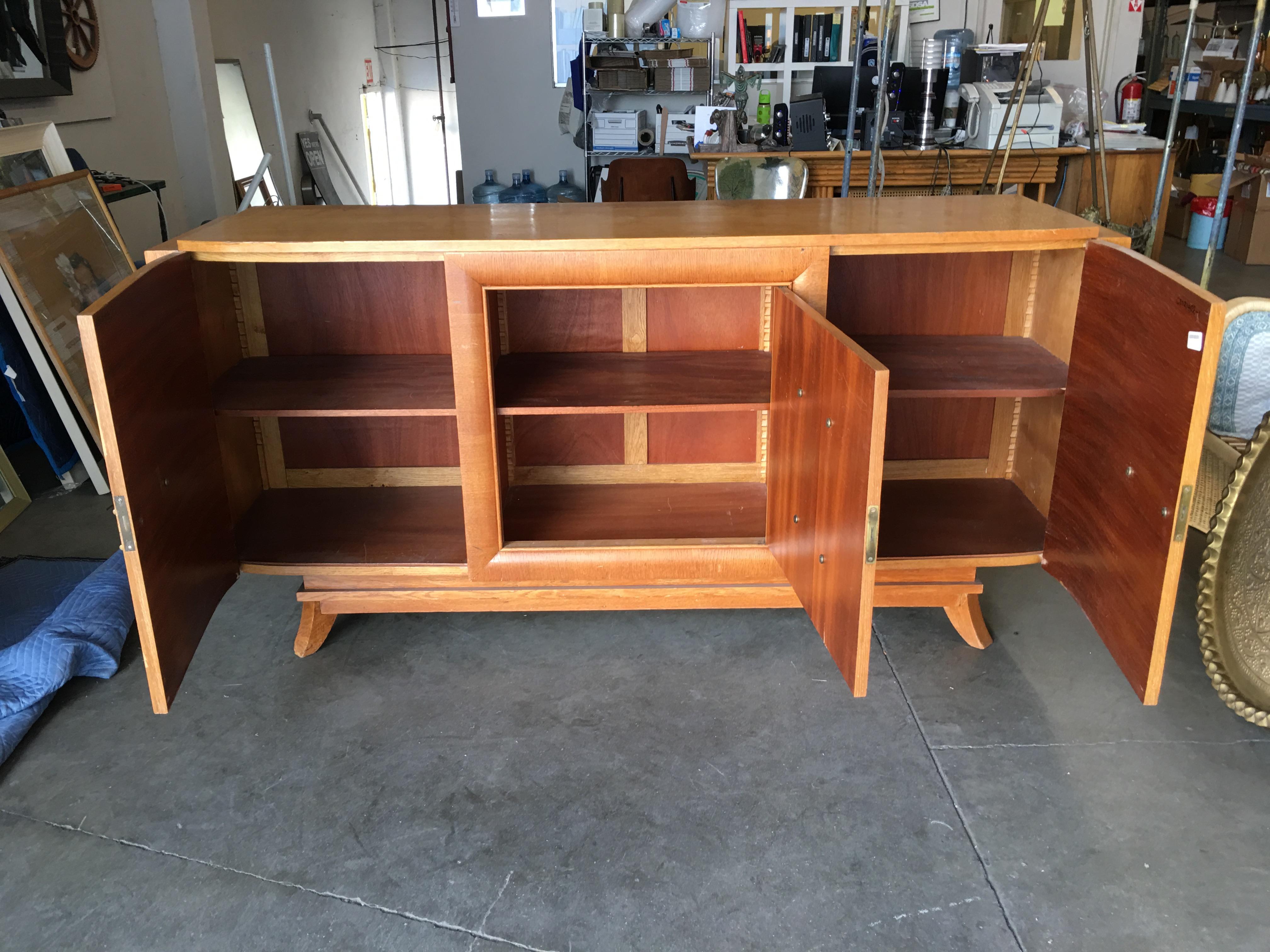 Wood James Mont Style Sideboard with Carved Art Sculpture For Sale