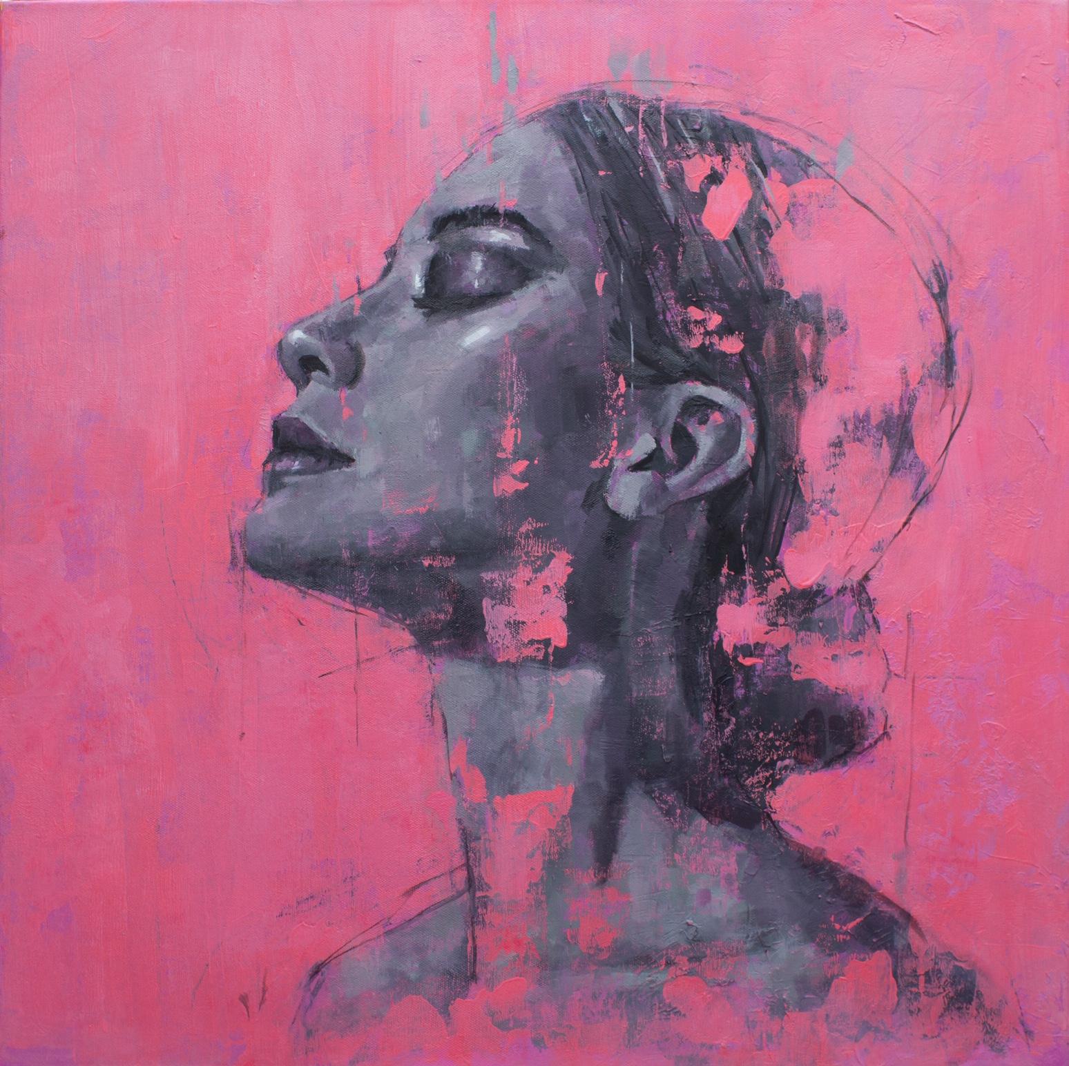 Portrait sur rose n°2 - Peinture à l'huile de  L'artiste anglais Jamel Akib