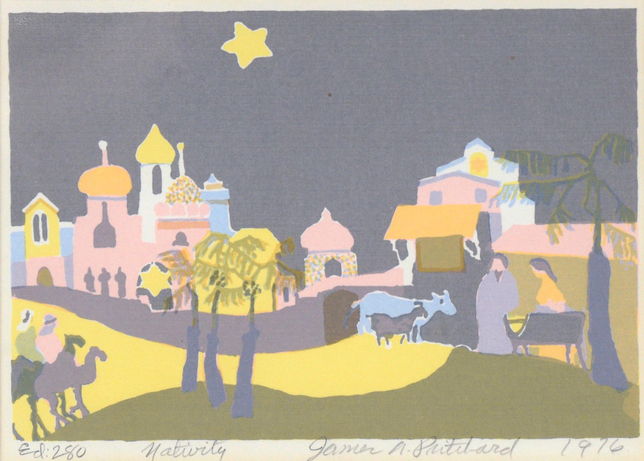 Écran de paysage moderniste « Nativity » à l'encre sur papier -  - Print de James A. Pritchard